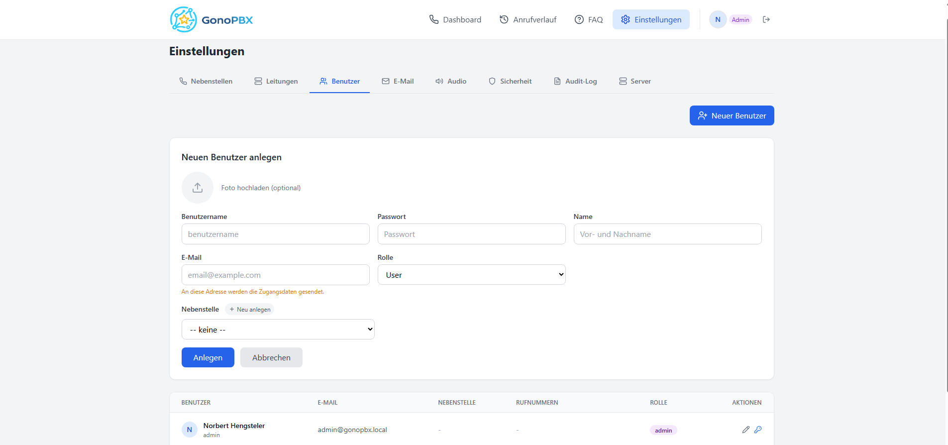 Neuen Benutzer anlegen